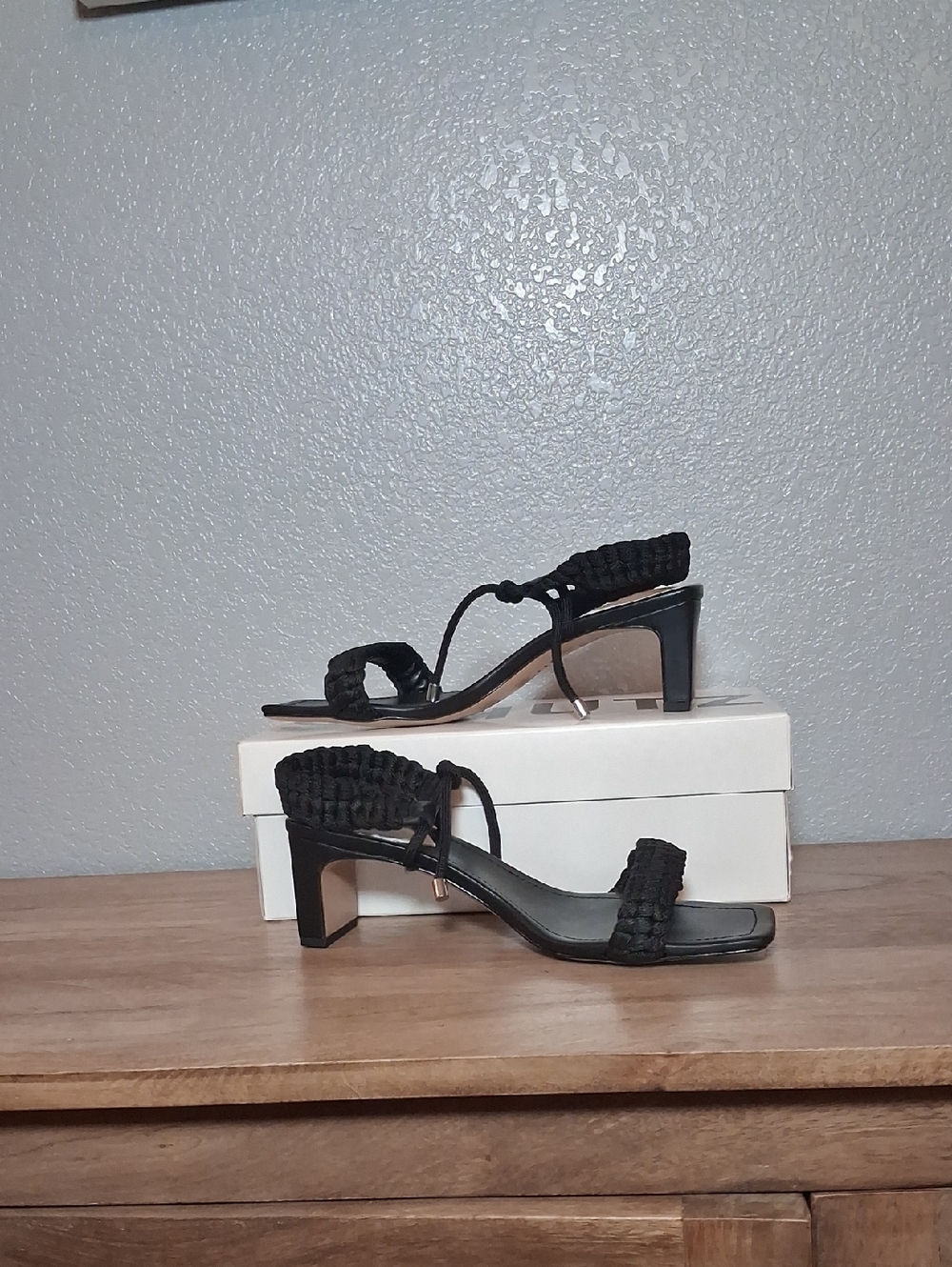 Black Braided Mid Heel Sandals - Women
